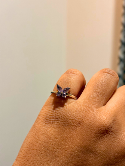 Natural Amethyst Butterfly Ring in 925 Sterling Silver | Purple Gemstone Statement Ring
