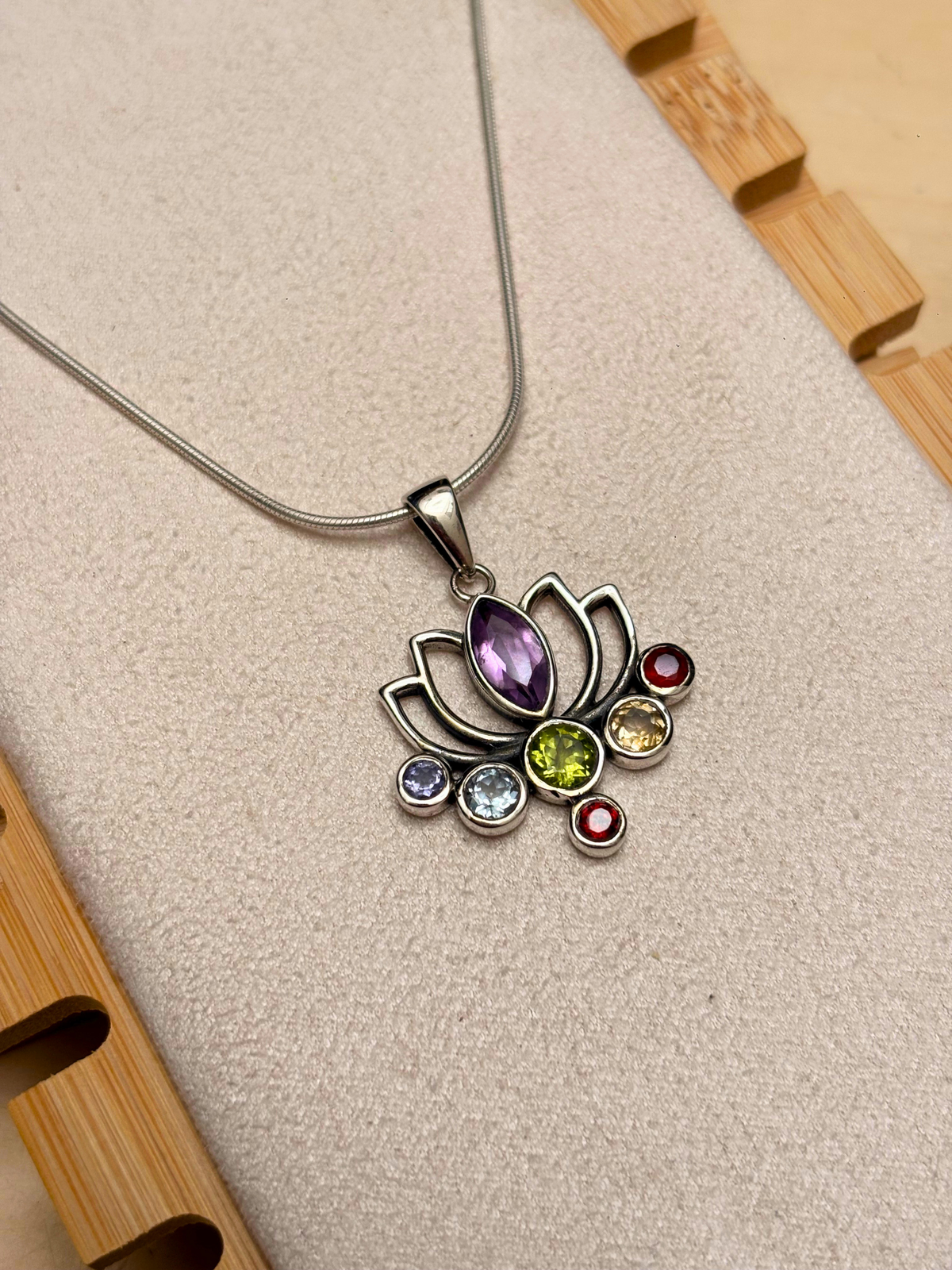 Seven Chakra Lotus Pendant in 925 Sterling Silver
