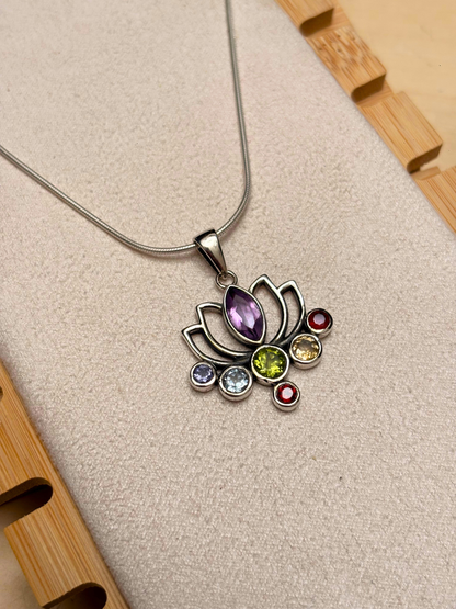 Seven Chakra Lotus Pendant in 925 Sterling Silver
