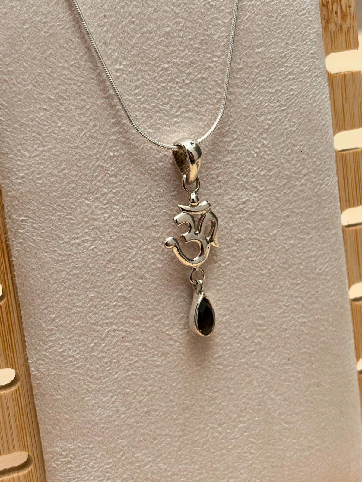 Smoky Topaz Om Pendant in 925 Sterling Silver