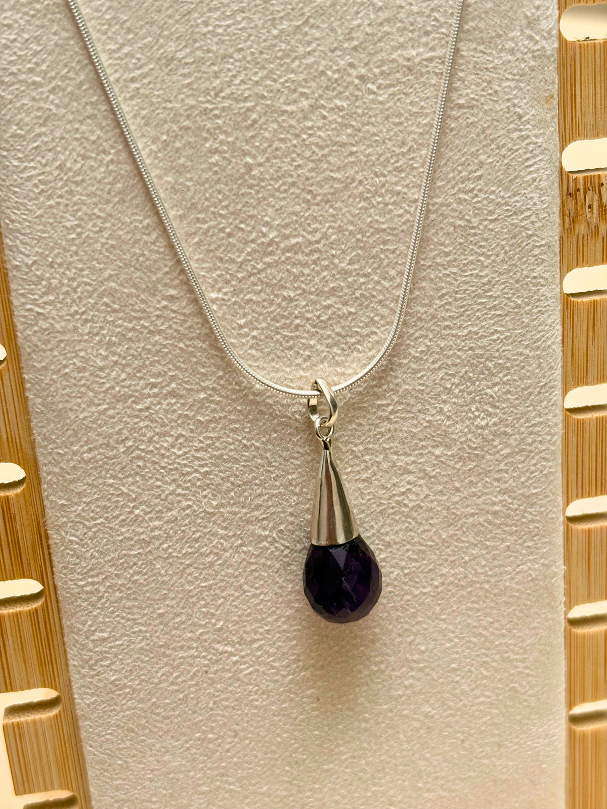Faceted Amethyst Drop Pendant in 925 Sterling Silver