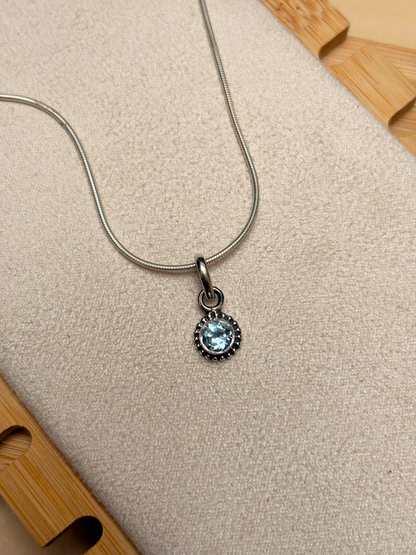Blue Topaz Round Pendant in 925 Sterling Silver