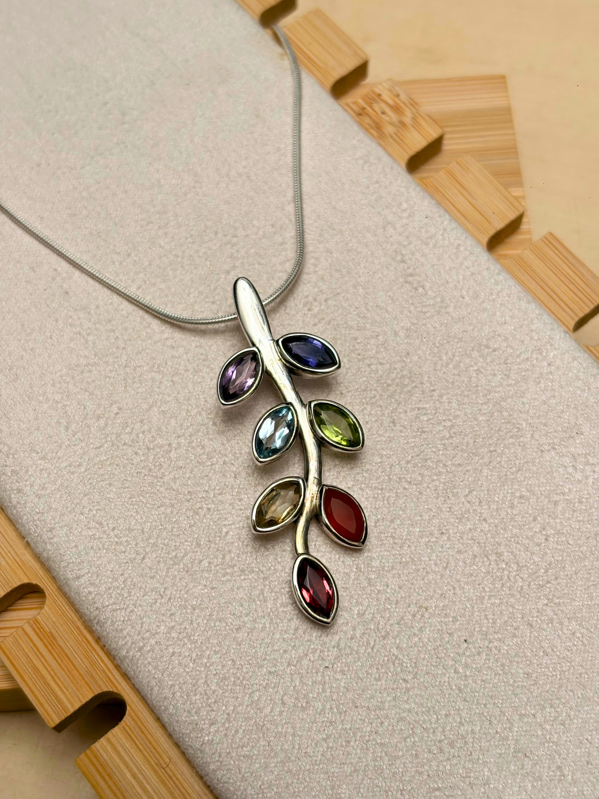Seven Chakra Gemstone Branch Pendant in 925 Sterling Silver