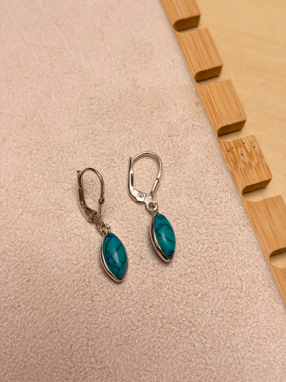 Marquise Gemstone Leverback Drop Earrings in 925 Silver