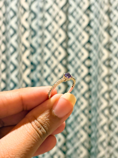 Amethyst & White CZ Square Ring in 925 Sterling Silver | Two Tone Geometric Gemstone Ring