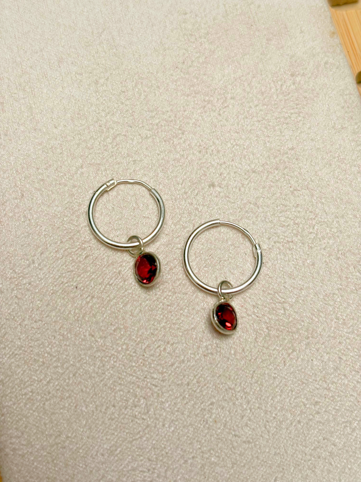Round Gemstone Charm Hoop Earrings in 925 Silver