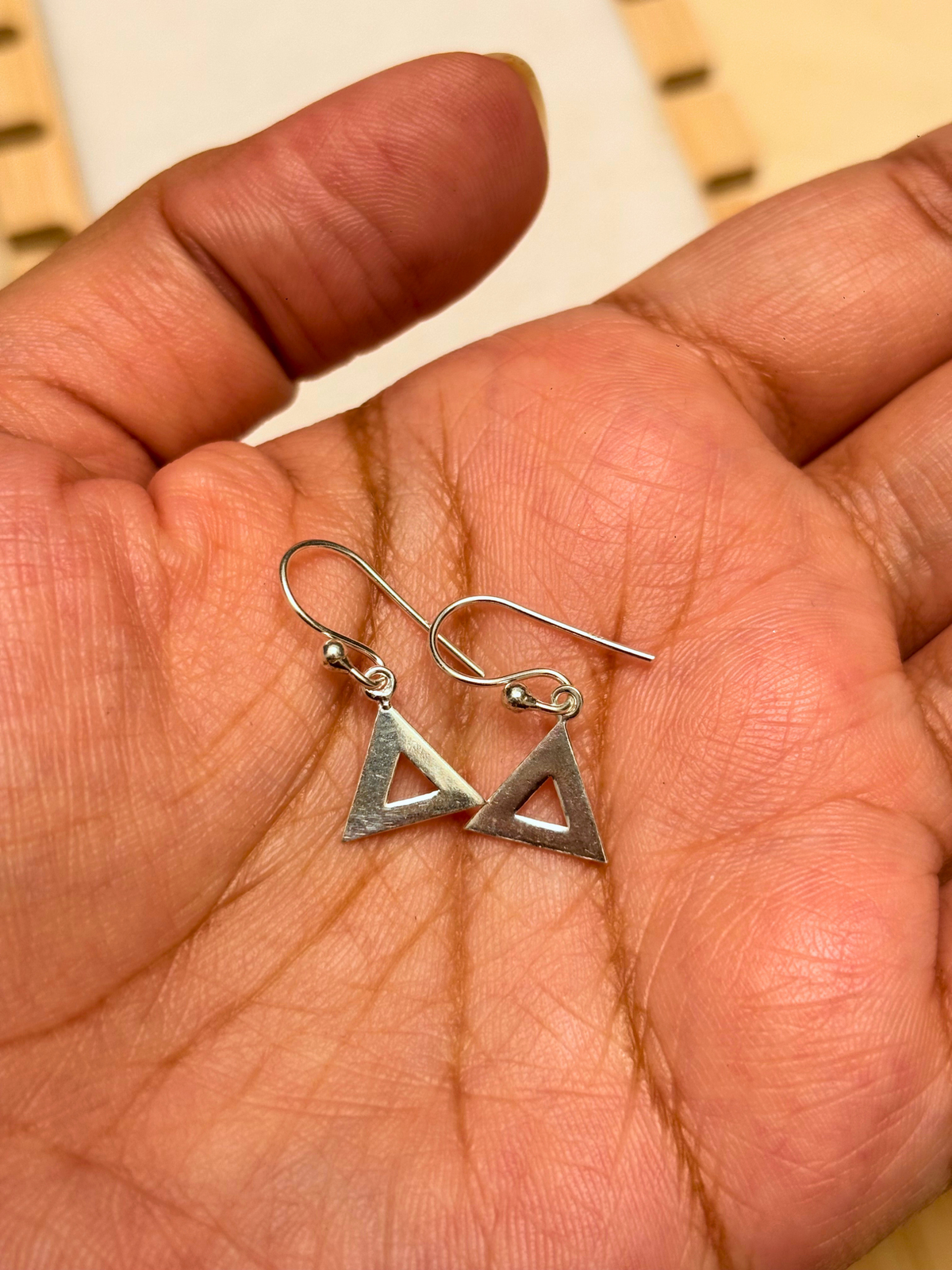 Minimal Triangle Cutout Drop Earrings in 925 Silver