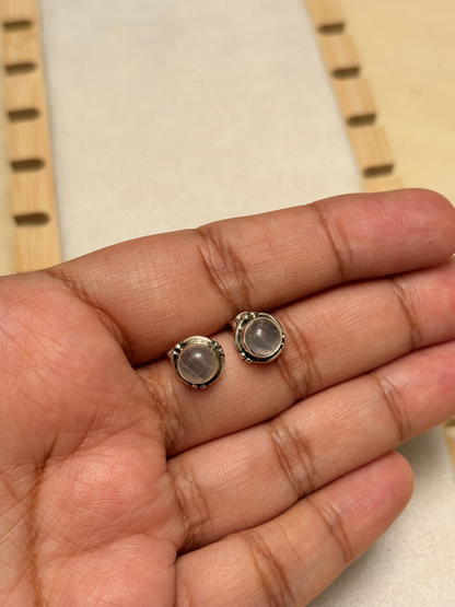 Ornate Round Gemstone Stud Earrings in 925 Silver