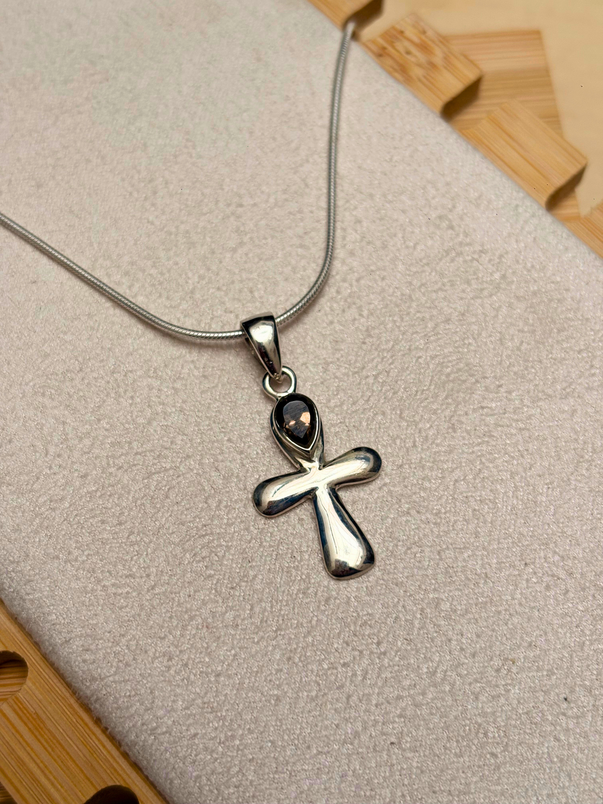 Smoky Topaz Cross Pendant in 925 Sterling Silver