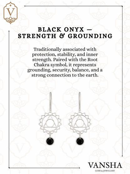 Black Onyx Chakra Mandala Dangle Earrings in 925 Silver