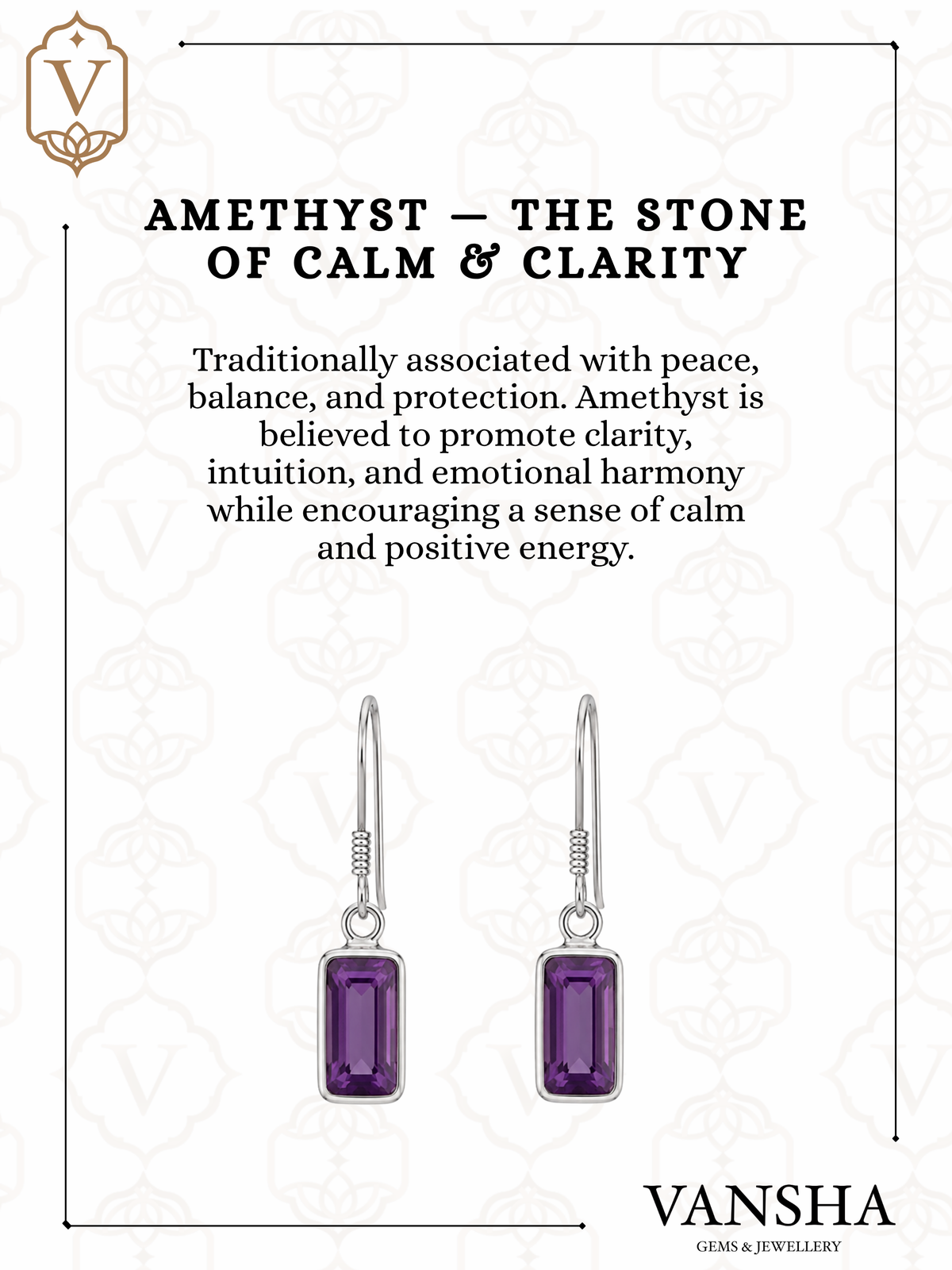 Amethyst Rectangle Drop Earrings in 925 Silver