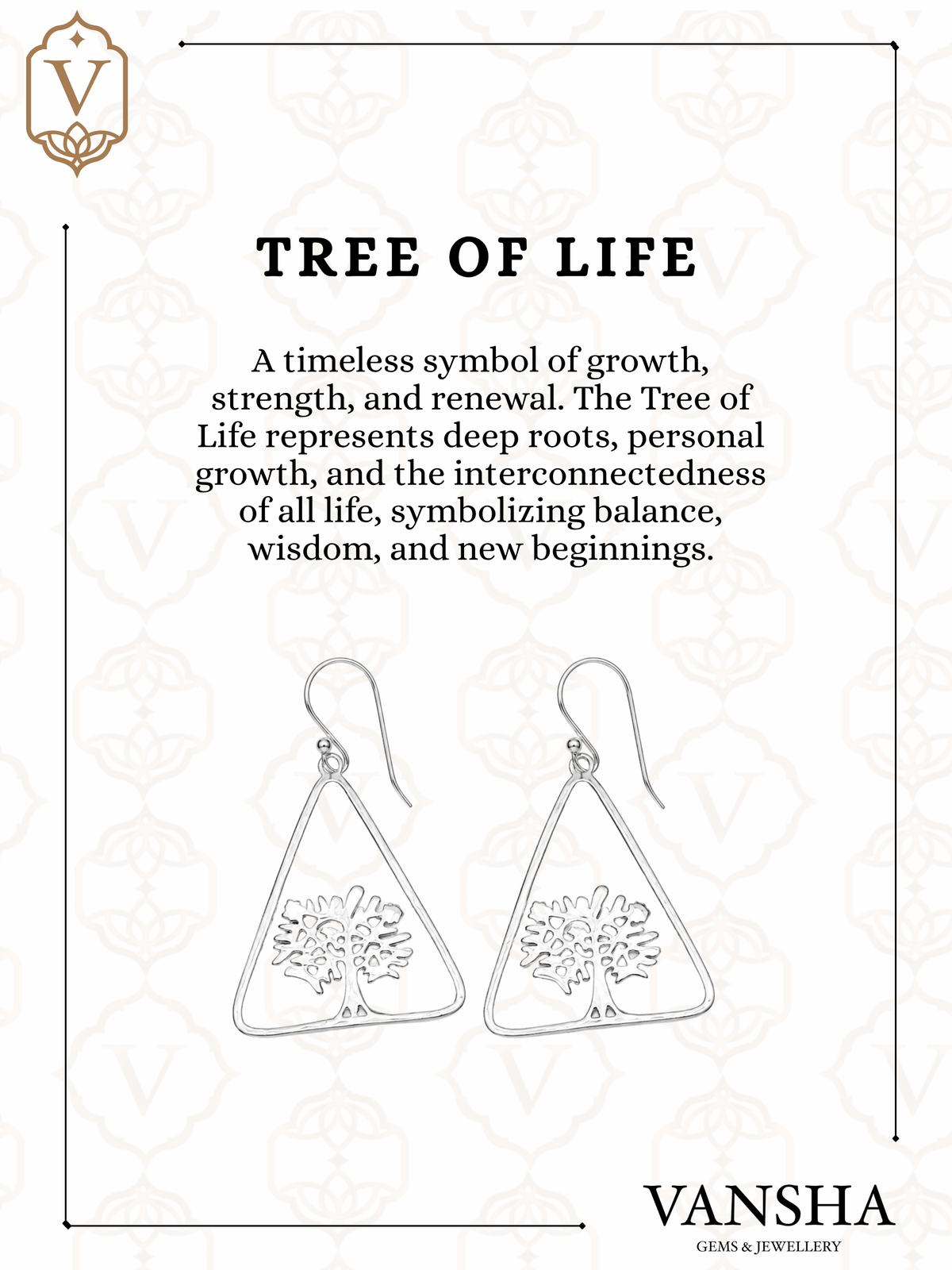 Tree of Life Triangle Dangle Earrings in 925 Silver