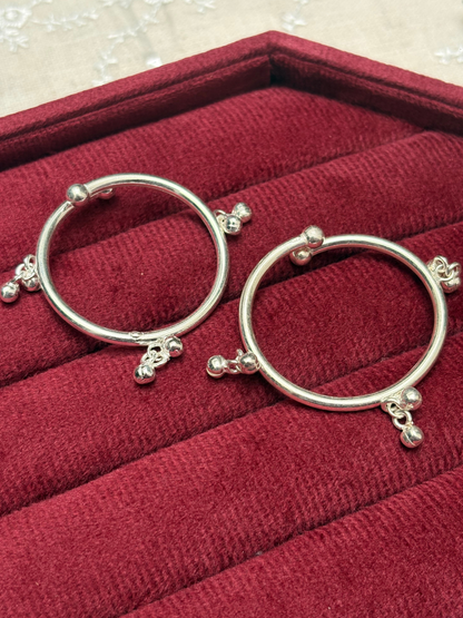 Jingle Munchkin 925 Silver Kids Ghungroo Kada - Pair of 2