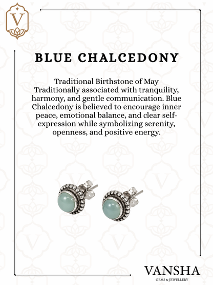 Blue Chalcedony Rope Halo Stud Earrings in 925 Silver