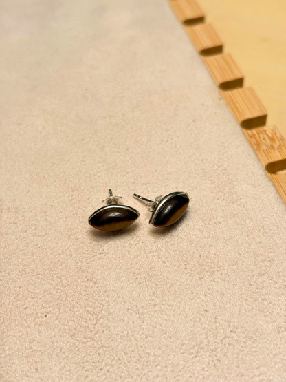 Oval Cabochon Gemstone Stud Earrings in 925 Silver