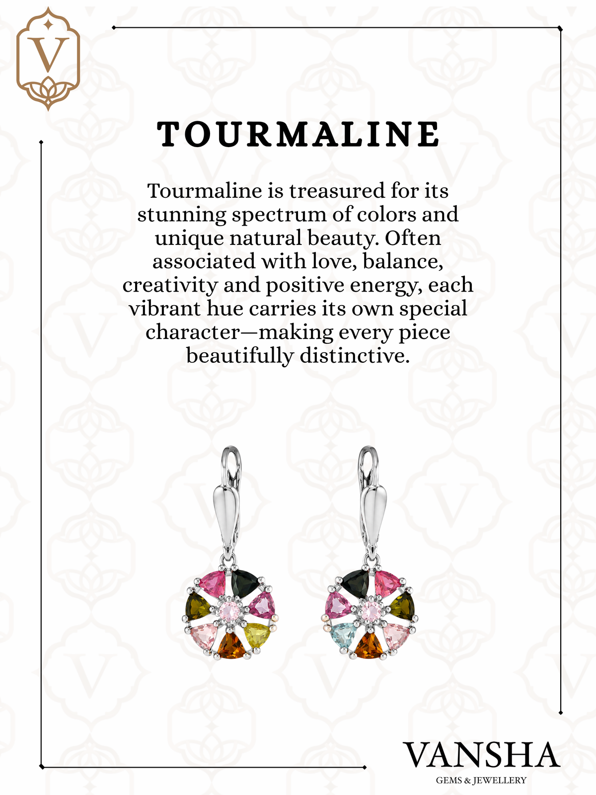Rainbow Tourmaline Floral Dangle Earrings in 925 Silver
