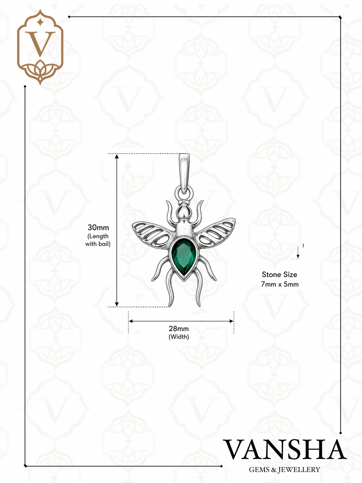 Green Onyx Bee Pendant in 925 Sterling Silver