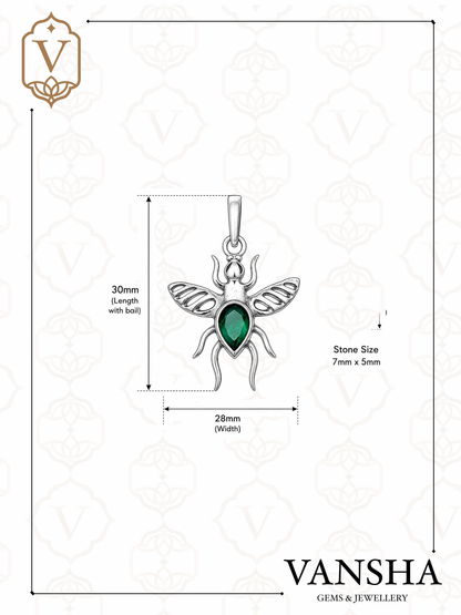Green Onyx Bee Pendant in 925 Sterling Silver