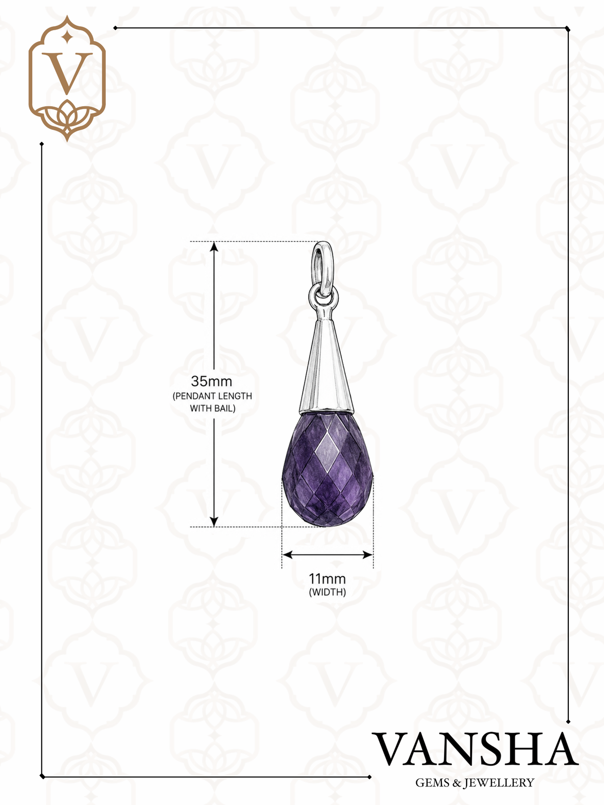 Faceted Amethyst Drop Pendant in 925 Sterling Silver