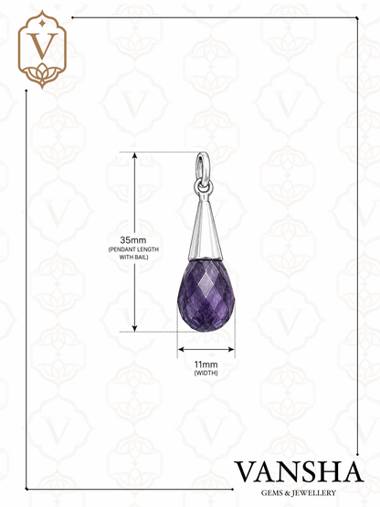 Faceted Amethyst Drop Pendant in 925 Sterling Silver
