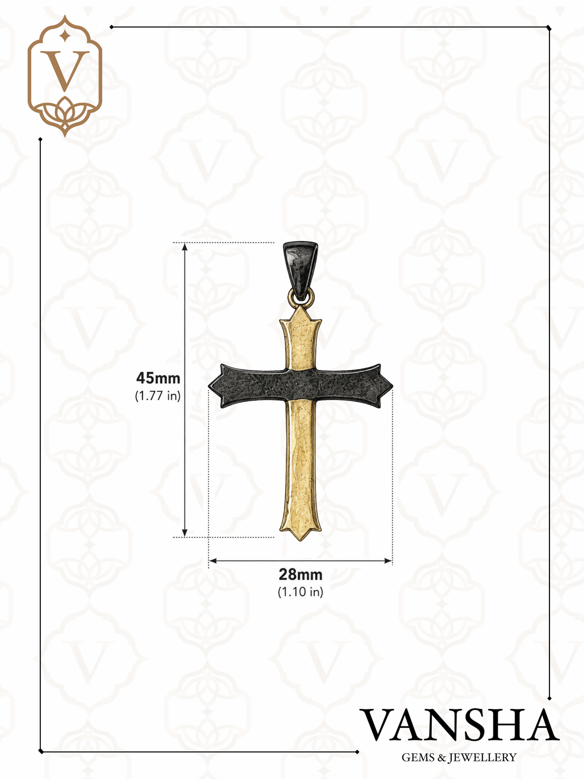 Two-Tone Cross Pendant in 925 Sterling Silver