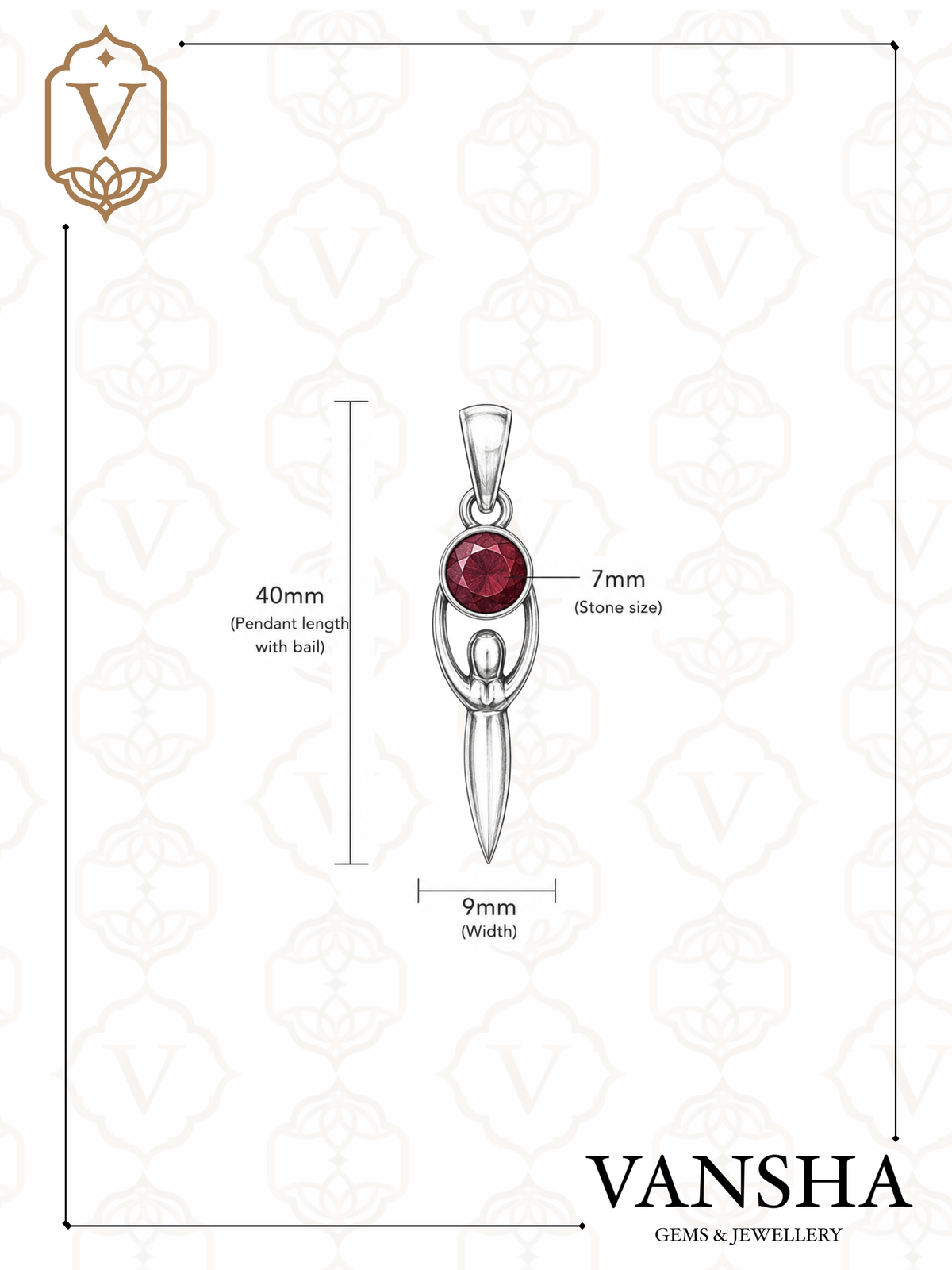 Red Corundum Goddess Pendant in 925 Sterling Silver