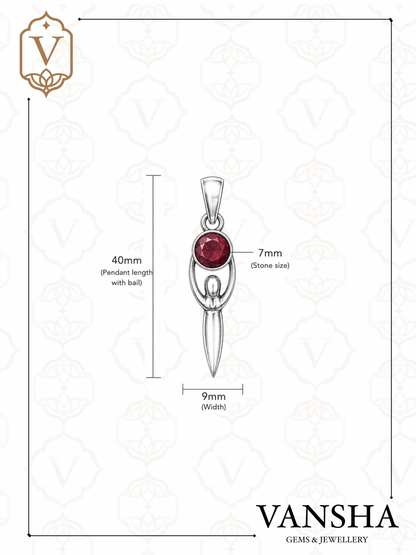 Red Corundum Goddess Pendant in 925 Sterling Silver