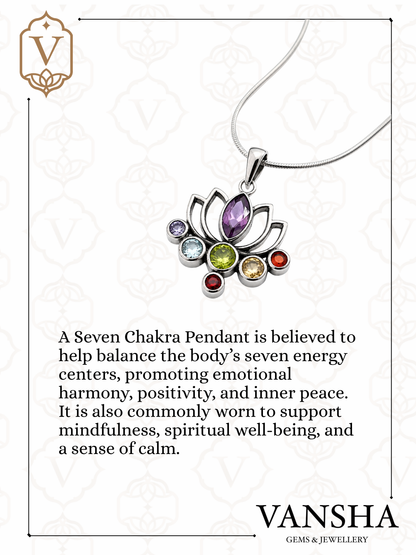 Seven Chakra Lotus Pendant in 925 Sterling Silver