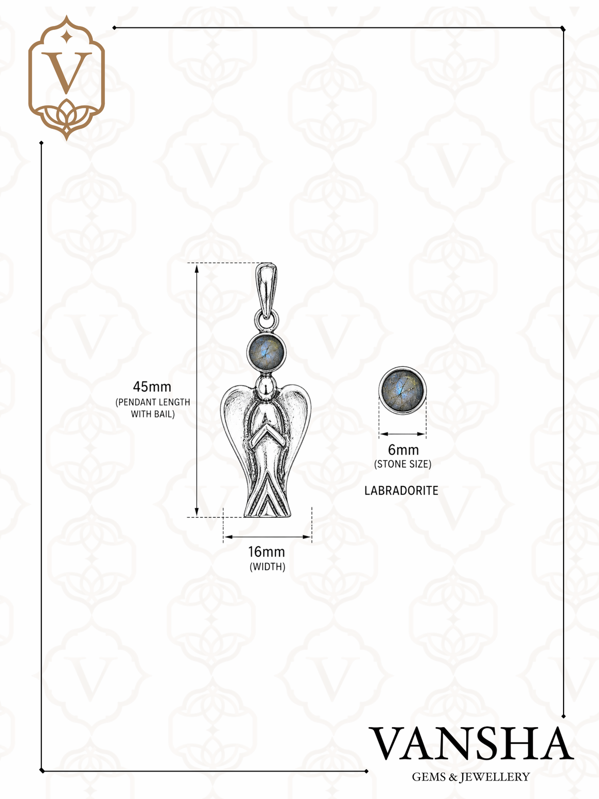 Labradorite Angel Pendant in 925 Sterling Silver