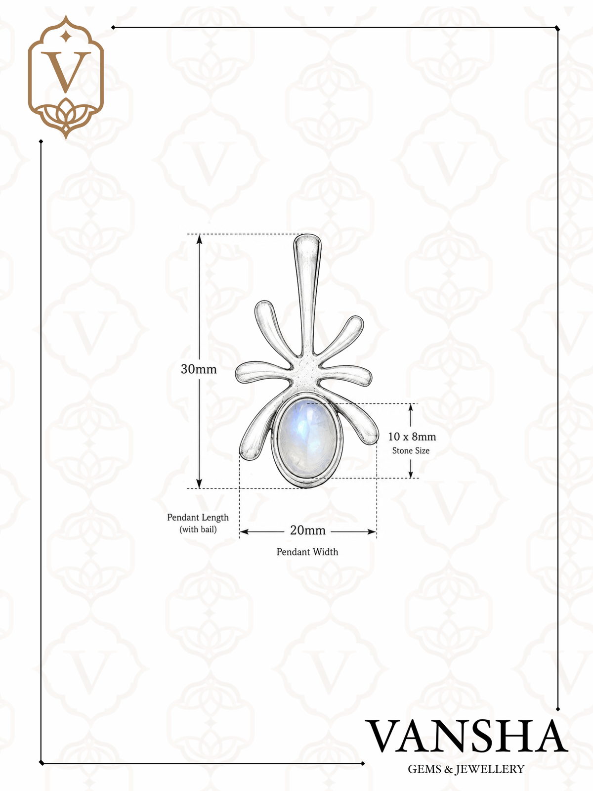 Rainbow Moonstone Celestial Pendant in 925 Sterling Silver