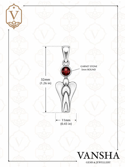 Garnet Angel Pendant in 925 Sterling Silver