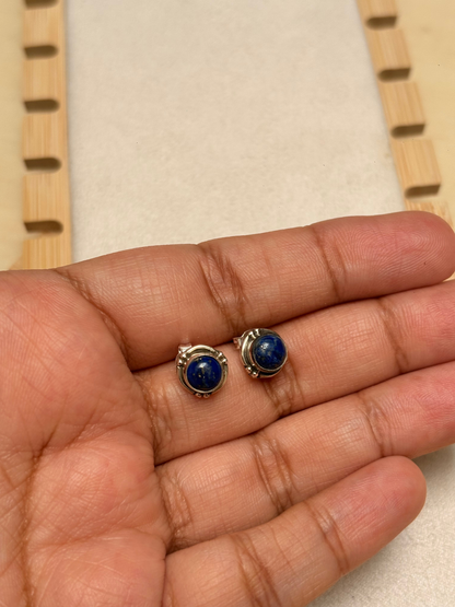 Ornate Round Gemstone Stud Earrings in 925 Silver
