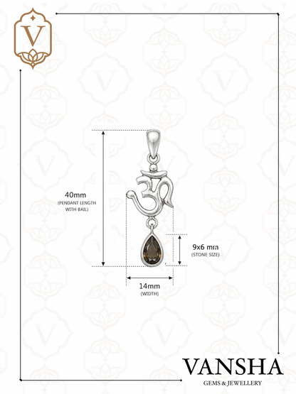 Smoky Topaz Om Pendant in 925 Sterling Silver