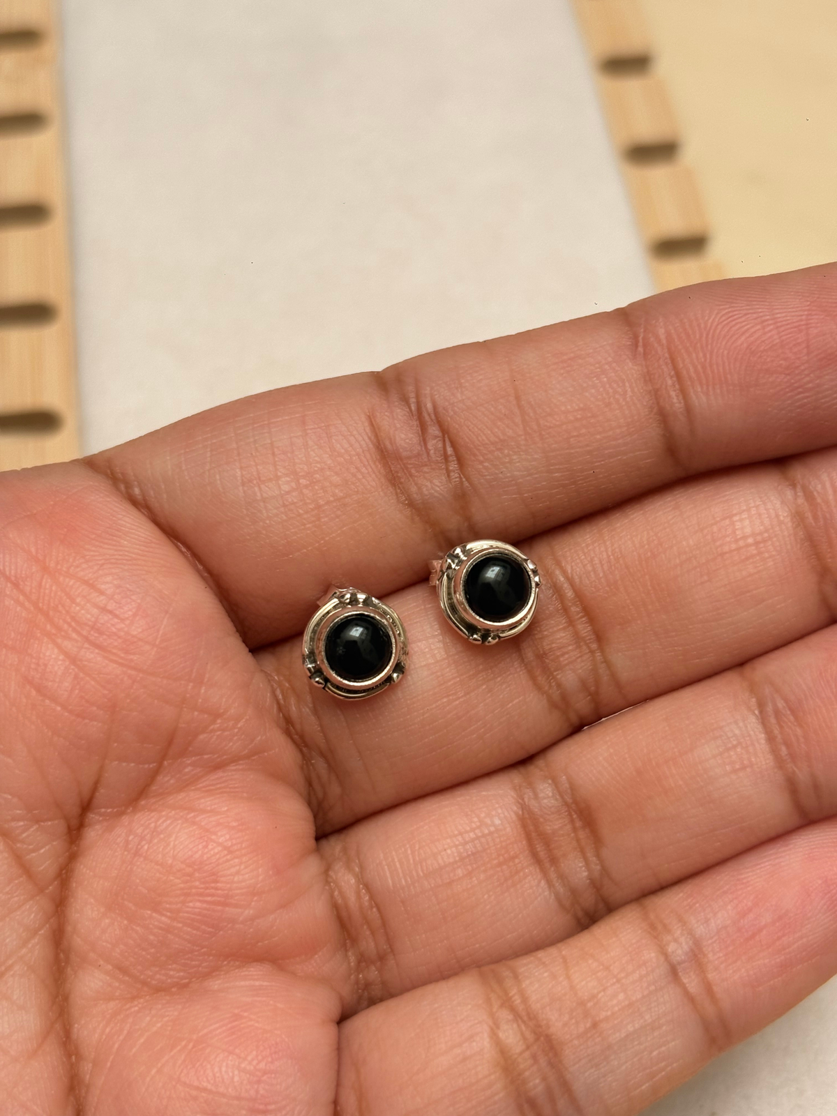 Ornate Round Gemstone Stud Earrings in 925 Silver