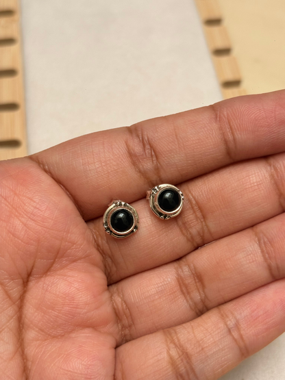 Ornate Round Gemstone Stud Earrings in 925 Silver