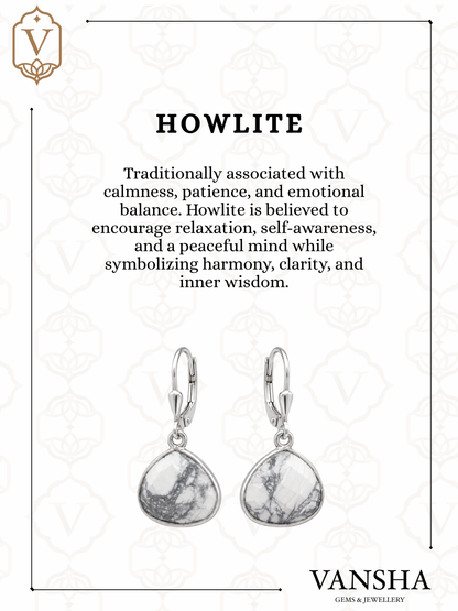 Howlite Trillion Leverback Drop Earrings in 925 Silver