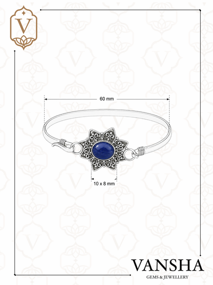 Lapis Lazuli Floral Bangle in 925 Sterling Silver Ð Adjustable Blue Gemstone