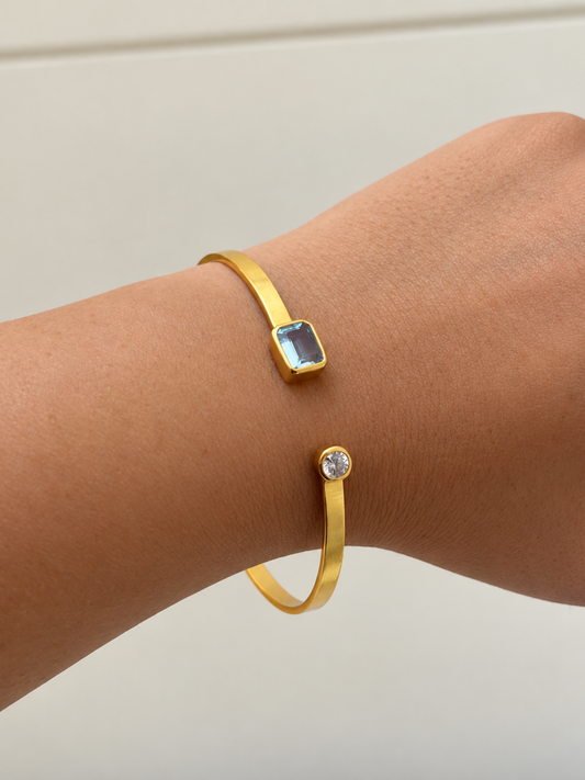 Blue Crush | Blue Topaz Open Bangle in 925 Sterling Silver