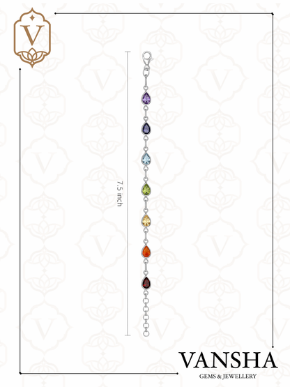 Seven Chakra Gemstone Bracelet in 925 Sterling Silver Ð Multicolor Teardrop