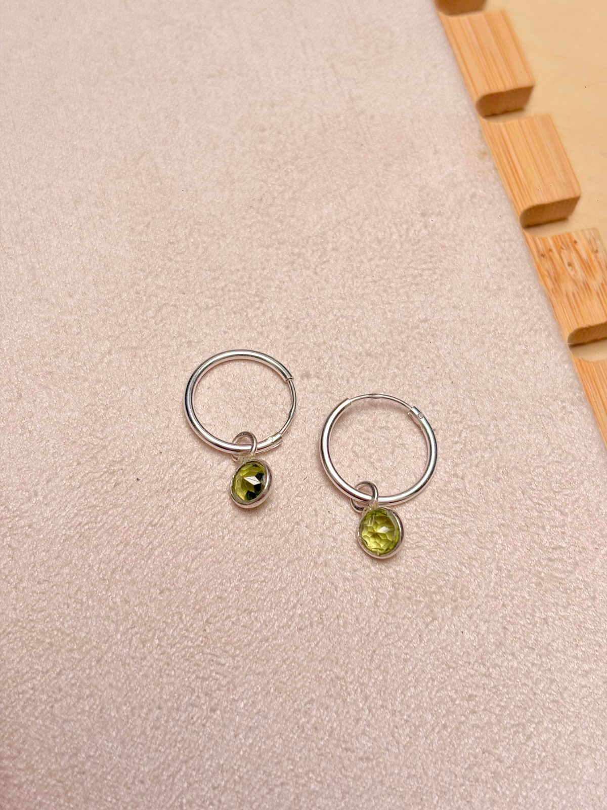 Round Gemstone Charm Hoop Earrings in 925 Silver