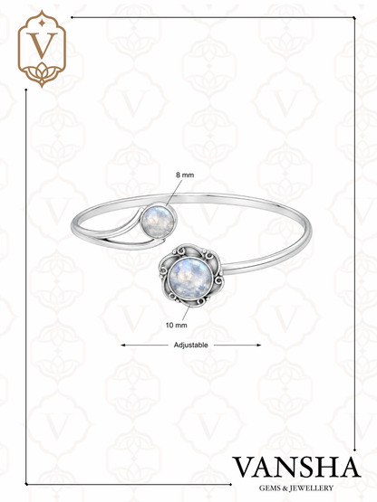 Rainbow Moonstone Open Bangle in 925 Sterling Silver Ð June Birthstone
