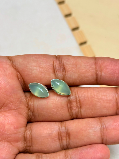 Oval Cabochon Gemstone Stud Earrings in 925 Silver