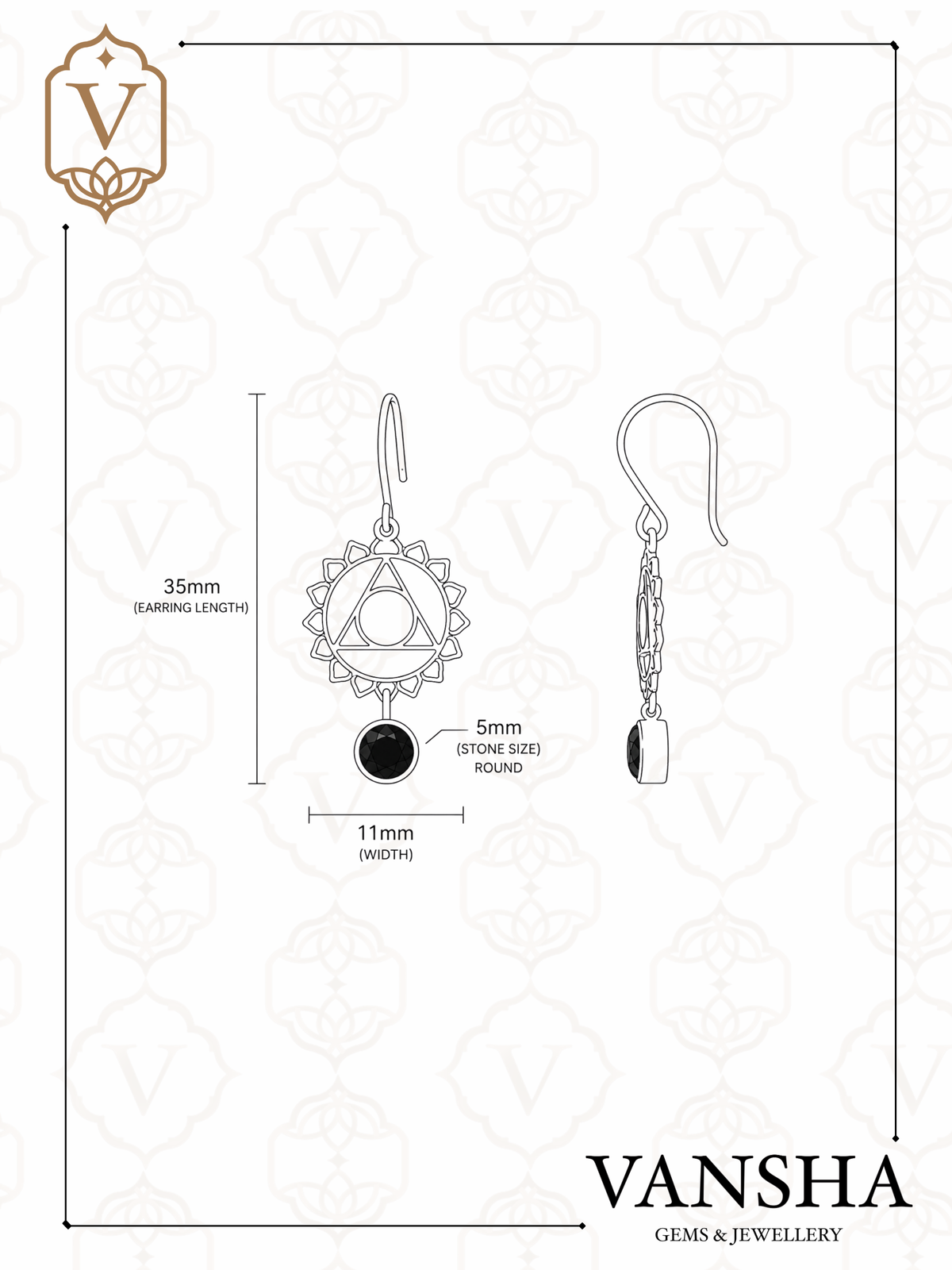 Black Onyx Chakra Mandala Dangle Earrings in 925 Silver