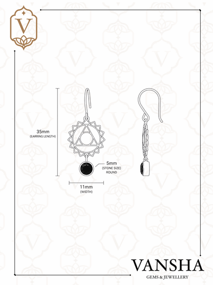 Black Onyx Chakra Mandala Dangle Earrings in 925 Silver