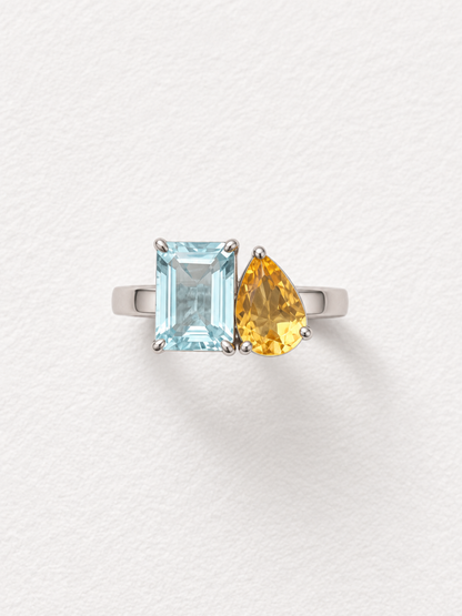 Enchanted | Blue Topaz & Citrine Duo Adjustable Ring in 925 Sterling Silver