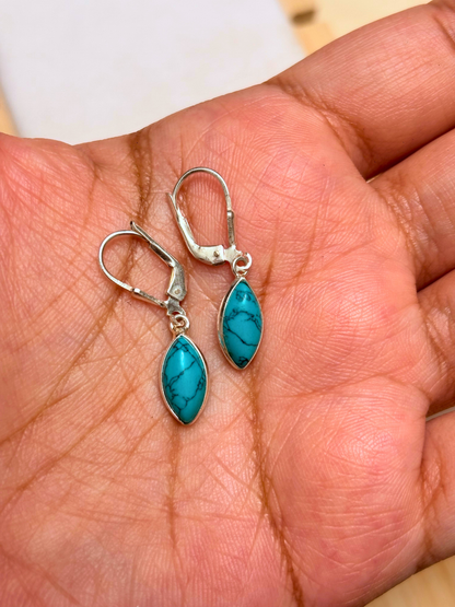 Marquise Gemstone Leverback Drop Earrings in 925 Silver
