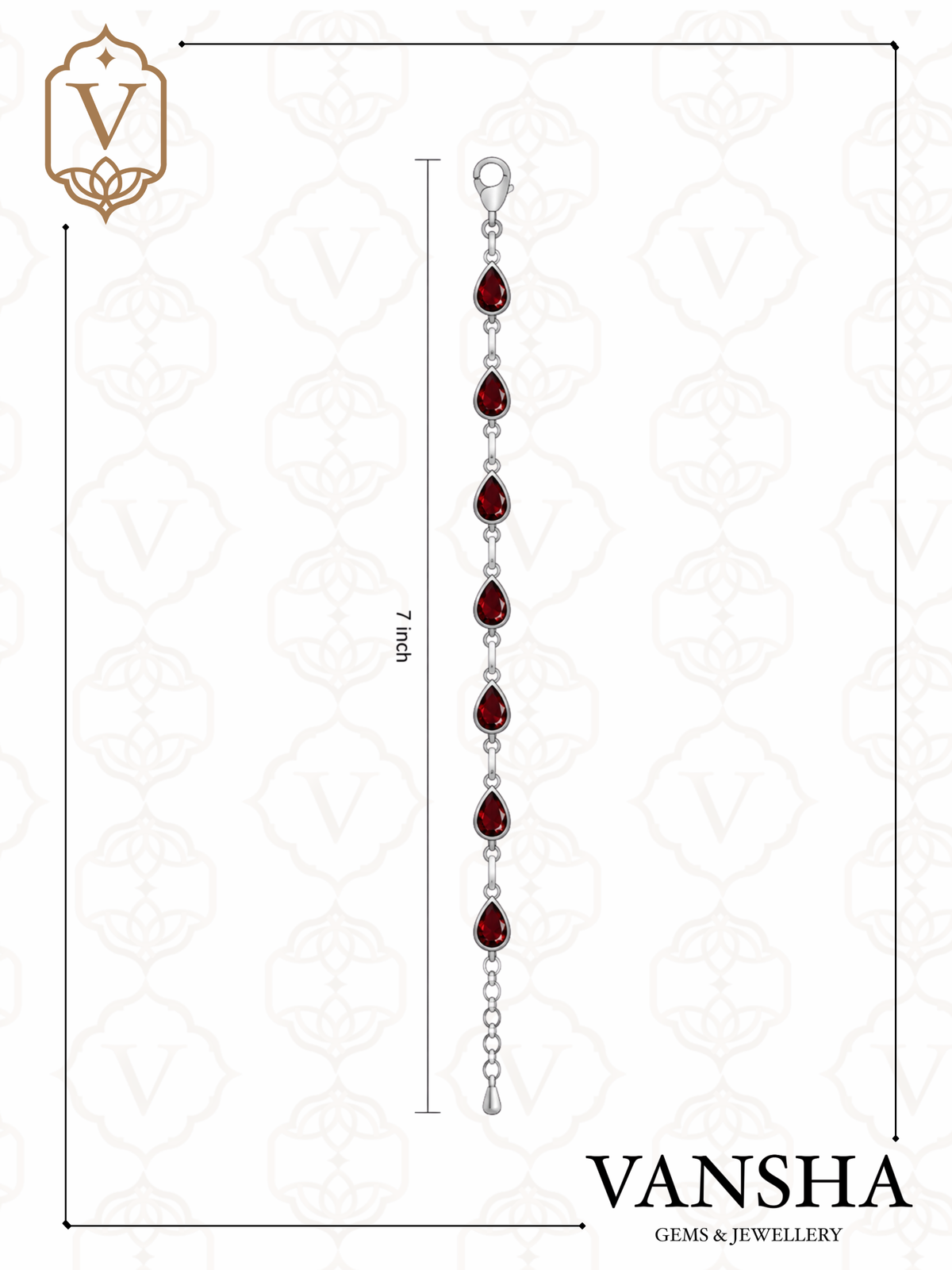 Natural Garnet Teardrop Bracelet in 925 Sterling Silver Ð January Birthstone