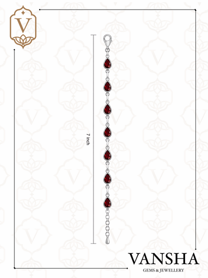 Natural Garnet Teardrop Bracelet in 925 Sterling Silver Ð January Birthstone
