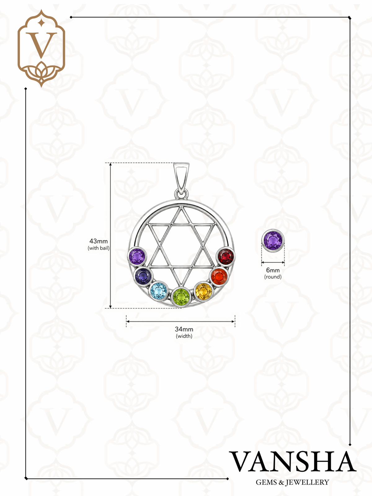 Seven Chakra Sacred Geometry Pendant in 925 Sterling Silver