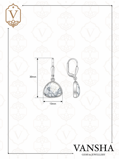 Howlite Trillion Leverback Drop Earrings in 925 Silver
